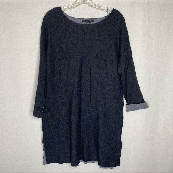 Tahari Gray Soft Color Block 3/4 Sleeves Pockets Slits Tunic Sweater Dress M - Picture 2 of 10